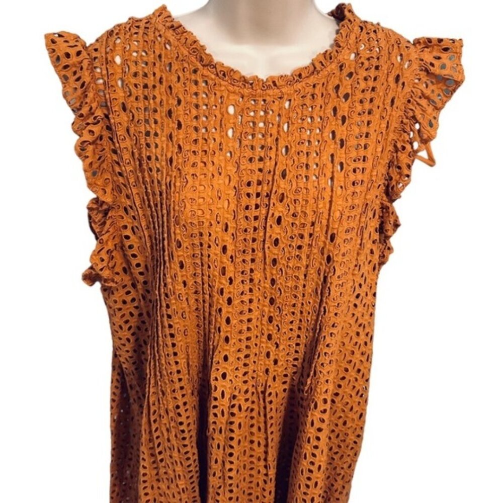 MADEWELL Eyelet Ruffle-Sleeve Pintuck Mini Dress Women’s XX-Large - Picture 12 of 12